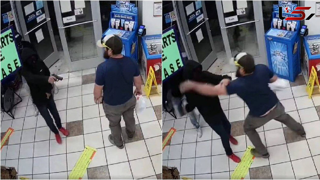 فیلم لحظه سرقت مسلحانه از یک فروشگاه در پمپ بنزین