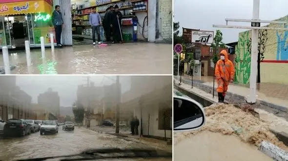 آبگرفتگی معابر قم در پی بارش شدید باران/ رودخانه قمرود بسته شد