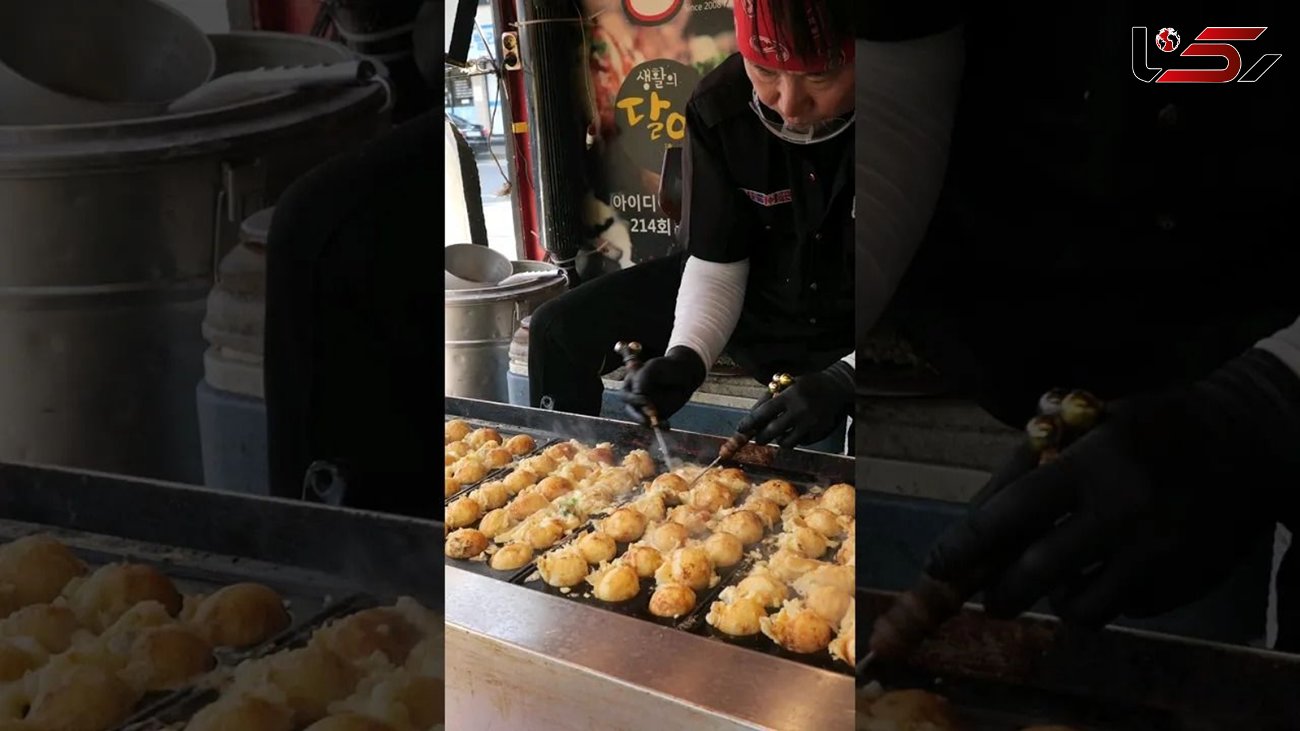 فیلم/ غذای خیابانی در کره جنوبی؛ پخت تاکویاکی هشت پا توسط یک آشپز مشهور 