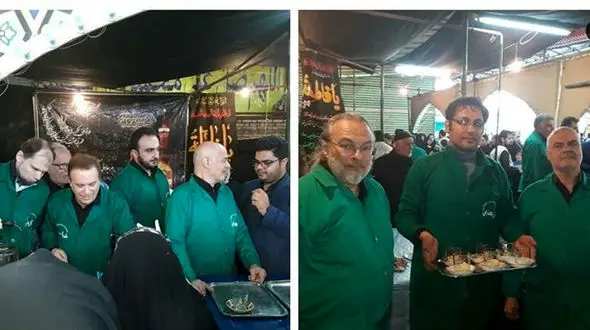 چهار دانشمند خارجی درحال خدمت به زائران پیاده امام رضا +عکس 