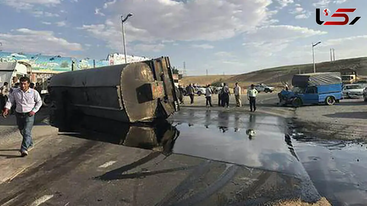 واژگونی تانکر حاوی مواد نفتی در حومه شهر کامیاران