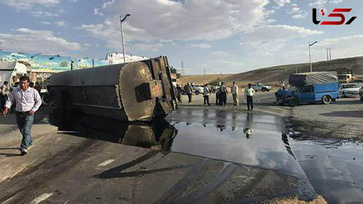 واژگونی هولناک تانکر حامل گازوئیل در جاده نائین 