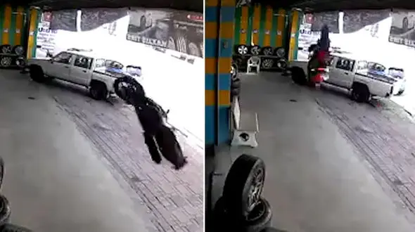 حادثه هولناک برای موتورسوار / پرواز مرگبار + فیلم