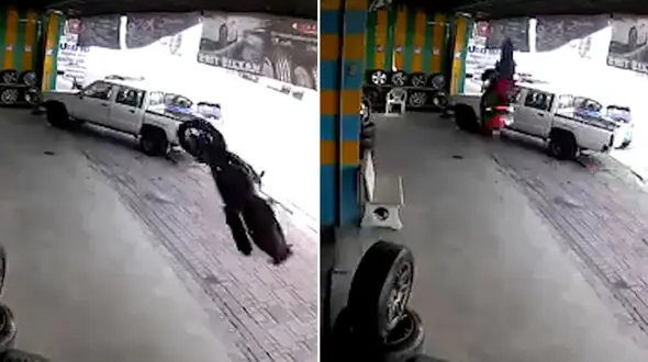 حادثه هولناک برای موتورسوار / پرواز مرگبار + فیلم