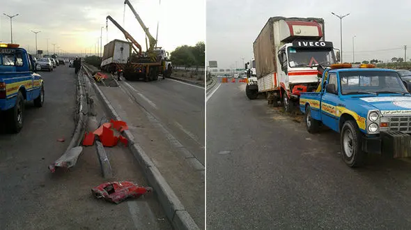 واژگون شدن کامیونت در بزرگراه آزادگان+عکس 