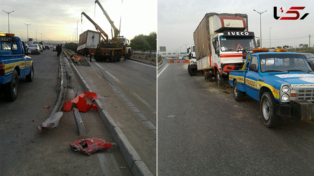 واژگون شدن کامیونت در بزرگراه آزادگان+عکس 