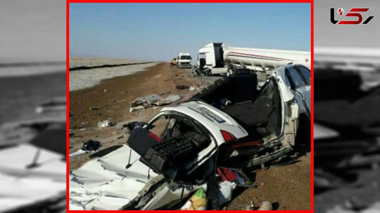 مچاله شدن ماشین لاکچری در تصادف با تانکر سوخت/ حمام خون در جاده طبس ! + عکس