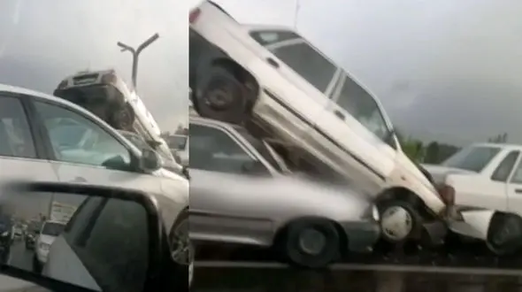  فیلم عجیب از تصادف زنجیره ای در جاده مخصوص کرج + عکس