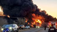 انفجار در اثر برخورد قطار و تریلی در تگزاس + فیلم و عکس