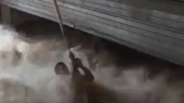 لحظات نفس گیر نجات مرد گرفتار در سیل + فیلم