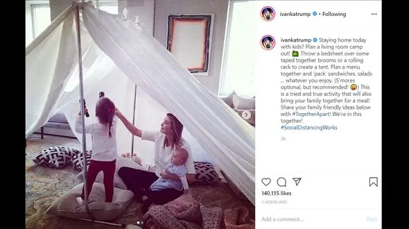 وضعیت دختر ترامپ در قرنطینه خانگی + عکس