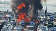 آتش سوزی مرموز و هولناک  4 قایق  در یک اسکله +عکس
