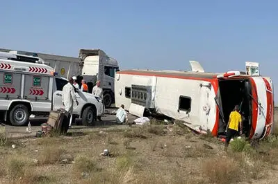 واژگونی مرگبار اتوبوس زائران در قهستان