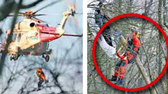 معلق ماندن یک مرد بین زمین و آسمان+ عکس