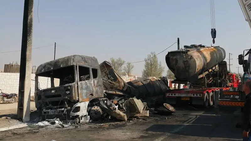 ۴ کشته و مصدوم در برخورد و انفجار یک دستگاه تانکر حمل سوخت با تریلر 