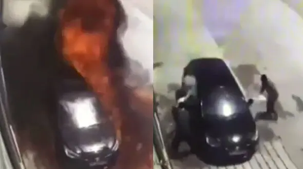 فیلم لحظه آتش زدن پژو توسط مردان کینه ای / در اصفهان رخ داد