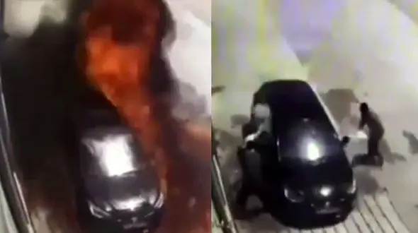 فیلم لحظه آتش زدن پژو توسط مردان کینه ای / در اصفهان رخ داد