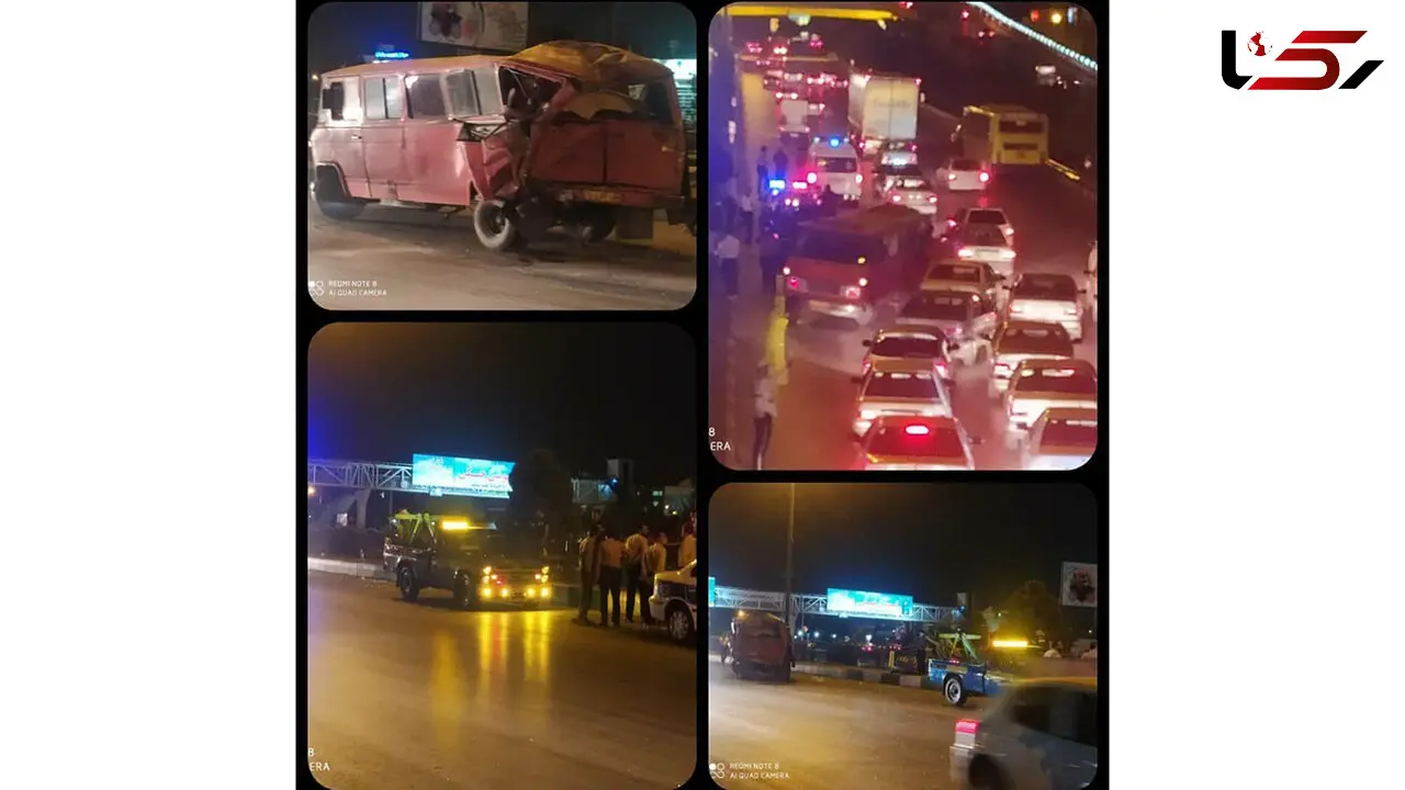 تصادف هولناک اتوبوس مسافربری با مینی بوس در مشهد + عکس