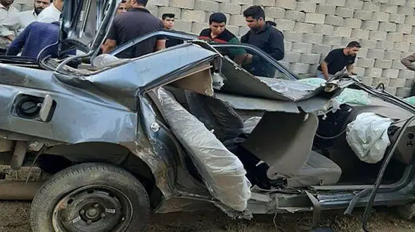 2 کشته در سقوط وحشتناک پژو از روی پل شیبان اهواز + عکس پژو له شده