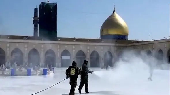 مسجد کوفه در پی کرونا ضدعفونی شد + فیلم 