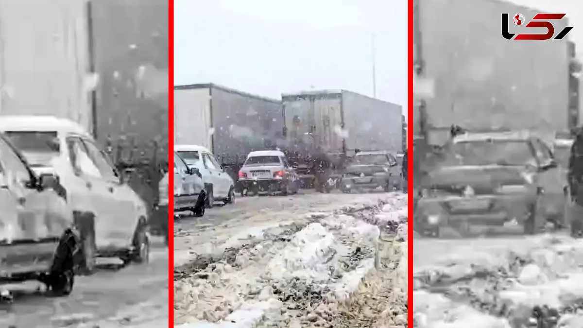 فیلم گرفتار شدن ده ها خودرو در برف مرز تمرچین