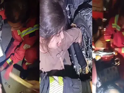 فیلم لحظه نجات معجزه‌آسای دختربچه از میان چرخ های موتور / آتش‌نشانان دست کودک را سالم بیرون آوردند