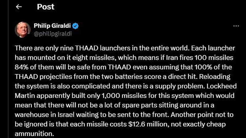 فیلیپ گیرالدی مامور سابق سازمان اطلاعات مرکزی آمریکا درباره محدودیت‌های سامانه تاد (THAAD) 