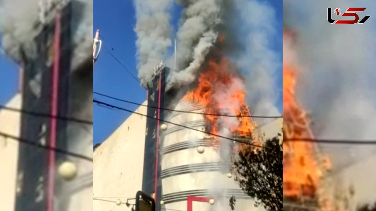 فیلم لحظه آتش سوزی در برج تجاری کرمان/ آتش زبانه می کشید