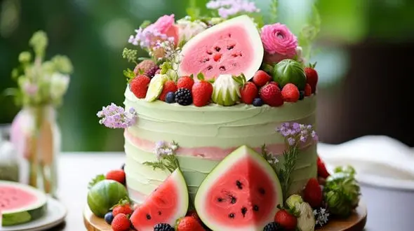 کیک هندوانه ای شب یلدا بدون فر / روش آسان پخت در قابلمه با نتیجه عالی