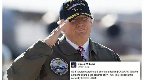 لباس نظامی ترامپ روی عرشه ناو هواپیمابر جنجال به پا کرد!