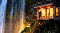 فیلم خانه پنهان در دامنه صخره ها با چشم انداز آبشار