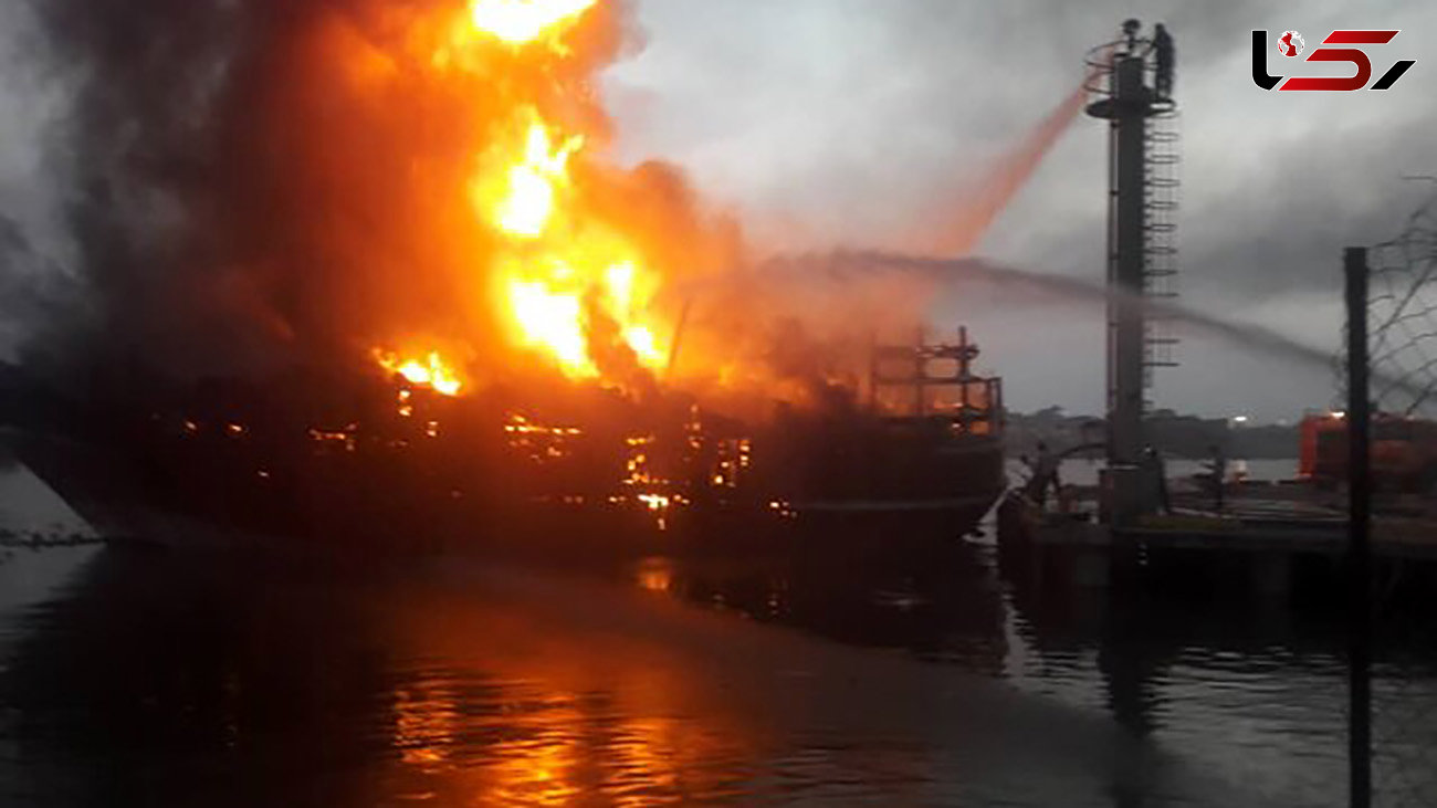 آتش سوزی هولناک در لنج باری دیلم / مرد خارجی 90 درصد سوخت