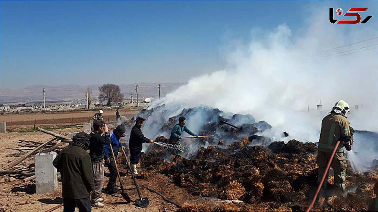 10 تن علوفه در جاده ورامین در آتش سوخت