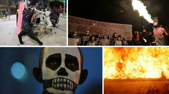 اعتصاب 35 میلیون برزیلی و درگیری تن به تن با پلیس ضد شورش + فیلم و عکس