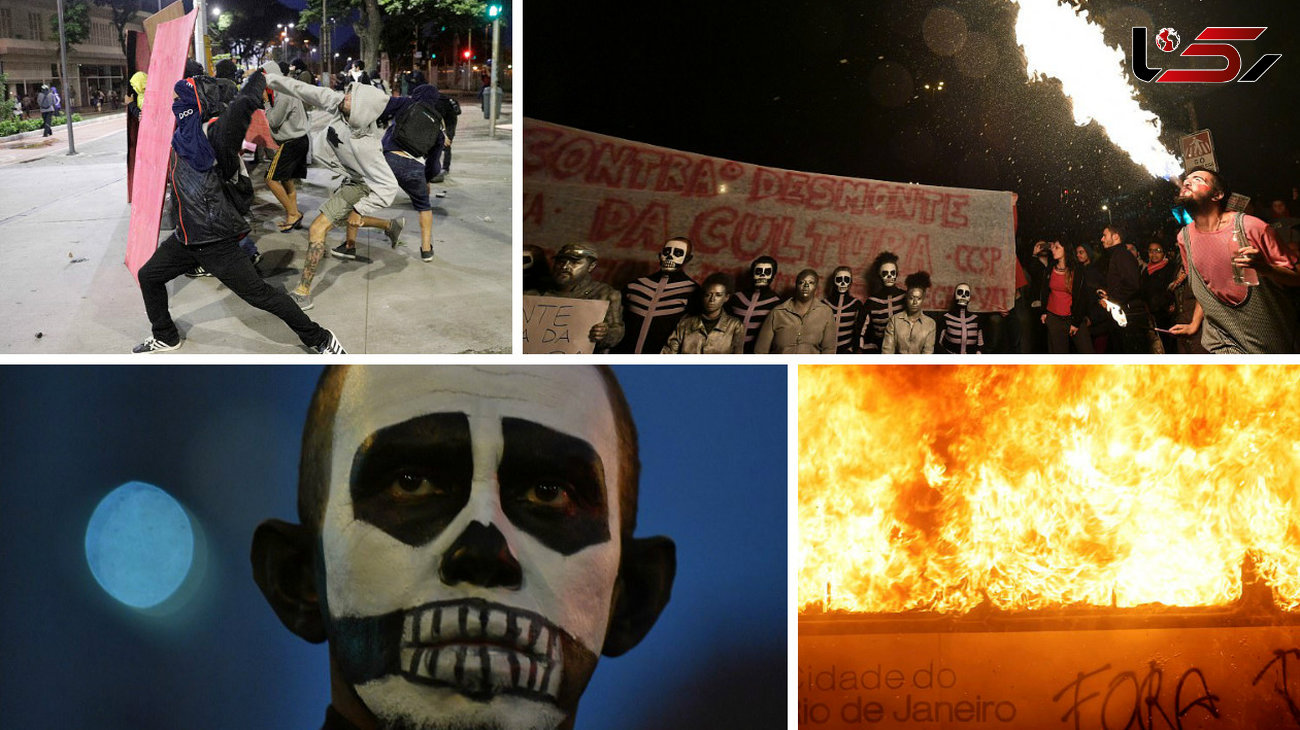 اعتصاب 35 میلیون برزیلی و درگیری تن به تن با پلیس ضد شورش + فیلم و عکس