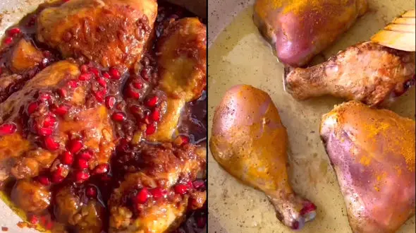 طعم دار کردن مرغ با انار + فیلم