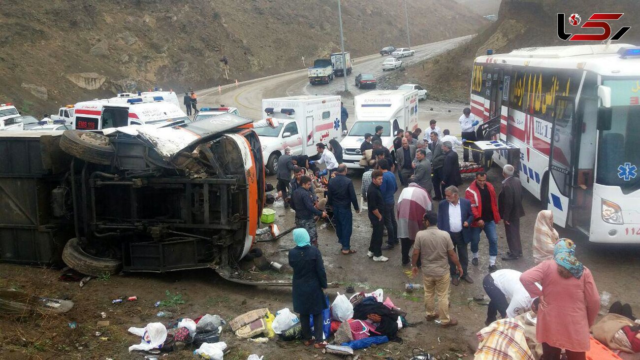 اعلام علت واژگونی اتوبوس گردشگران در گردنه حیران + عکس 