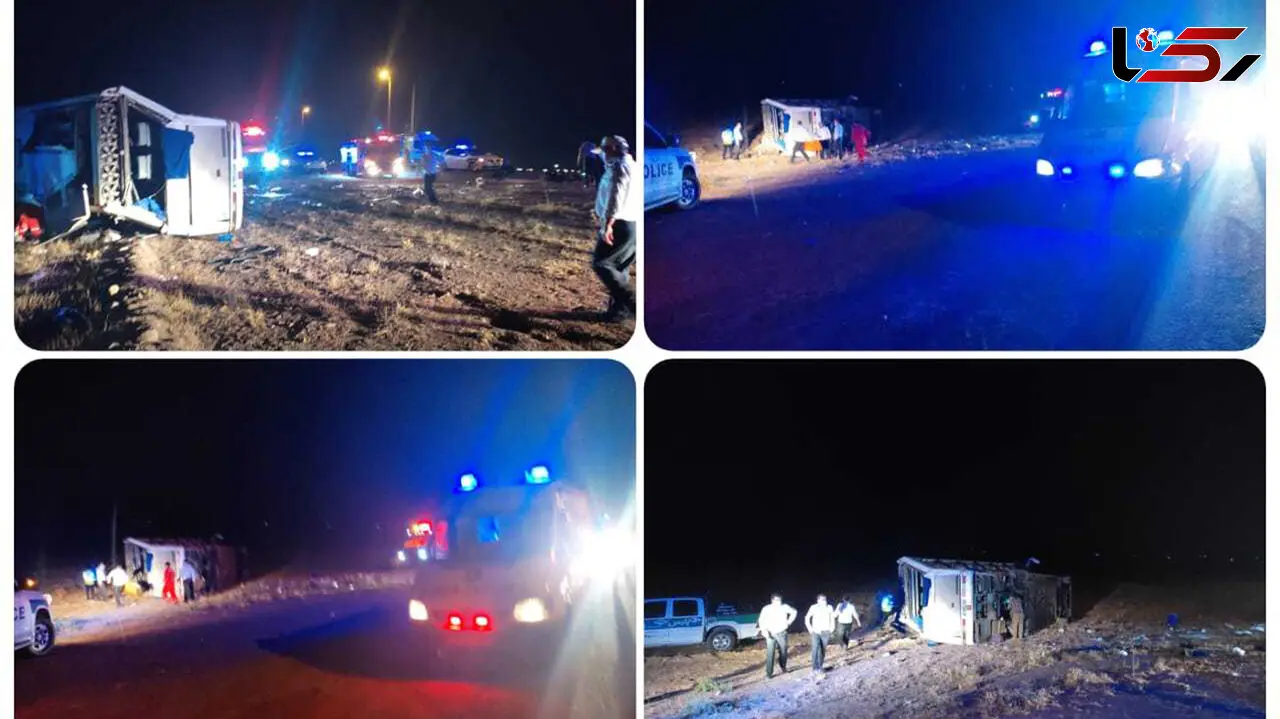 واژگونی مرگبار اتوبوس مسافربری در جاده اراک + عکس
