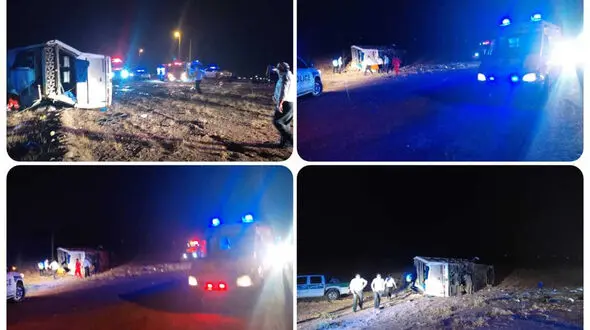 واژگونی مرگبار اتوبوس مسافربری در جاده اراک + عکس
