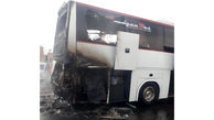 فیلم صحنه آتش سوزی اتوبوس کارکنان یک شرکت در مشهد 