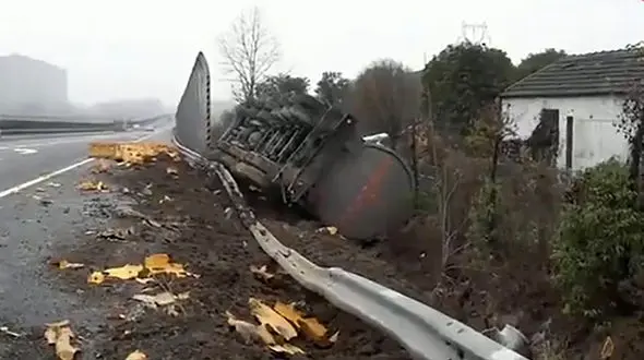 اقدام احمقانه راننده تریلی حین حرکت + فیلم