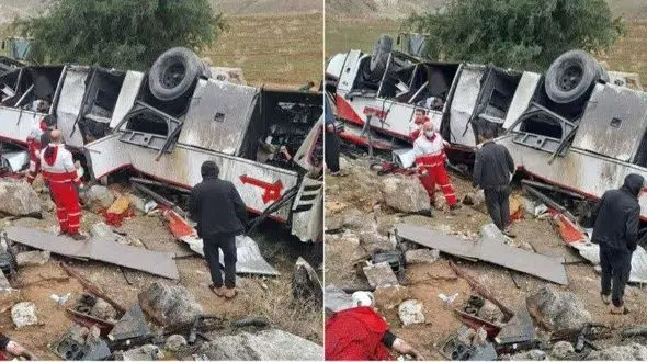 فیلم دلخراش صحنه سقوط اتوبوس در پلدختر/مشکلات جدی مدیریت بحران در میدان نمایان است!