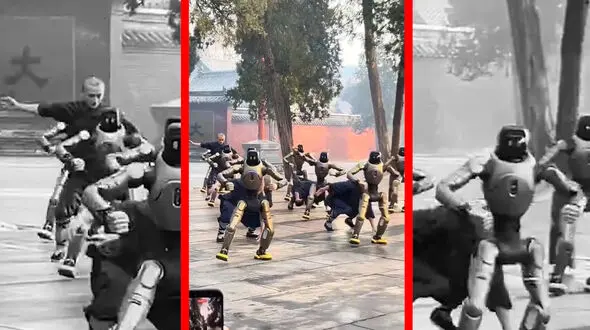 فیلم تمرین رزمی ربات‌ها به سبک شائولین