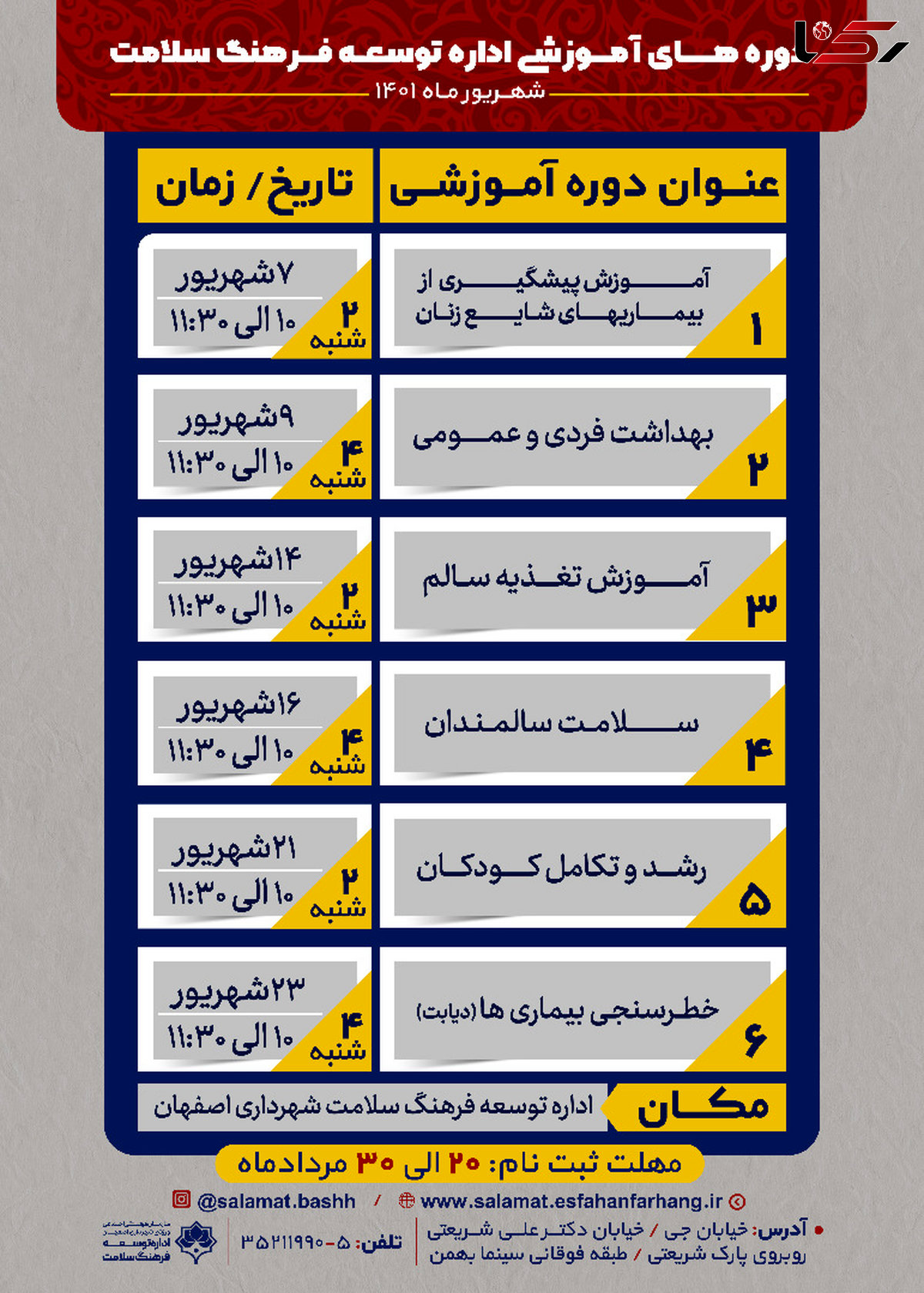 برگزاری 6 کارگاه آموزشی با محوریت فرهنگ سلامت در اصفهان