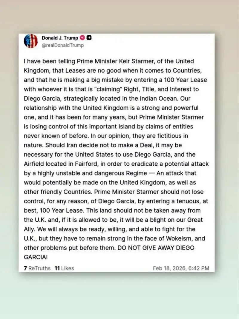 توییت ترامپ در باره جزیره دیگو گارسیا