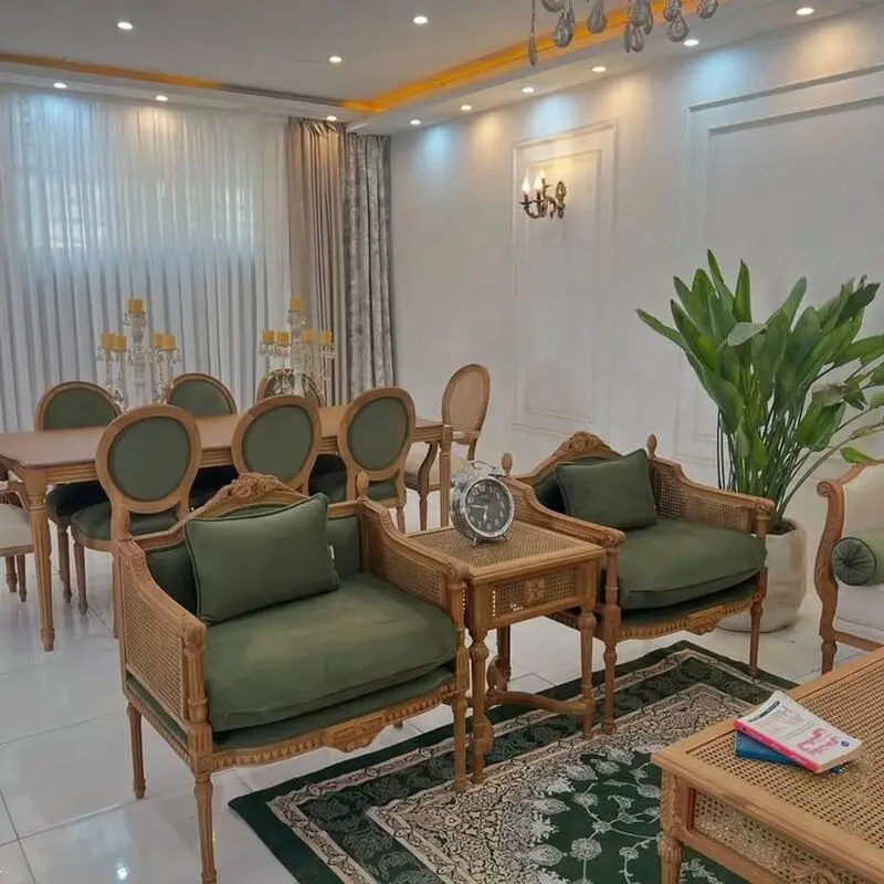 مبل نیمه کلاسیک سبز چوبی