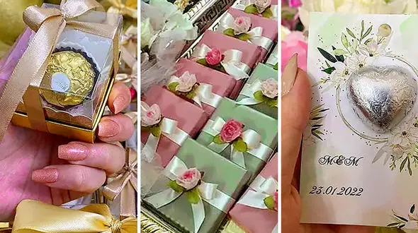 تزئینات گیفت شکلات برای مراسم یادبود عقد و عروسی / عکس