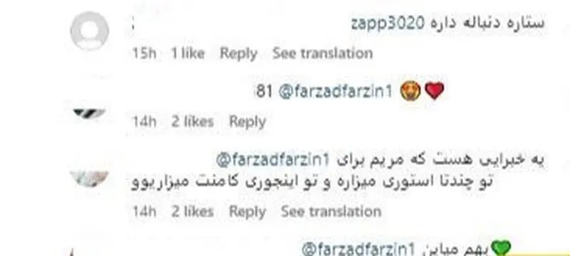 کامنت فرزاد فرزین برای مریم مومن