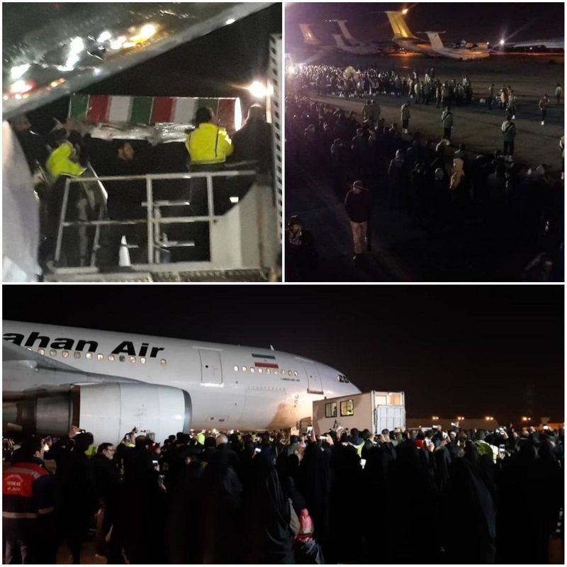 مراسم استقبال از پیکر سردار شهید «حاج قاسم سلیمانی» و هم‌رزمانش در فرودگاه مهراباد تهران