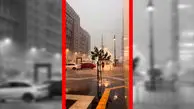 فیلم قفل شدن خیابان‌های مدینه با بارش باران